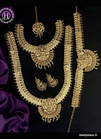 Beautiful Gold Plated Kemp Stone Temple Semi Bridal Jewellery JH2653