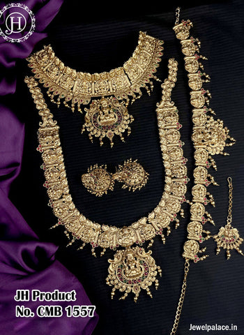 Beautiful Gold Plated Kemp Stone Temple Semi Bridal Jewellery JH2654