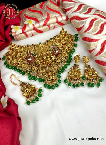 Elegant Gold Plated Temple Choker Set With Earrings JH2698