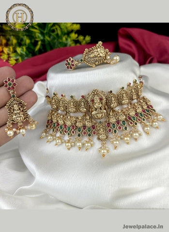 Elegant Gold Finish Temple Short Necklace JH2806