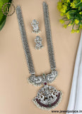 Premium Quality German Silver Oxidized Long Haram With Earrings JH2826
