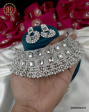 Dazzling Alloy Silver Plated CZ Stone Choker Necklace JH3140