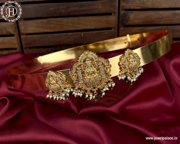 Beautiful Gold Plated Temple Design Vaddanam Hip Belt For Saree