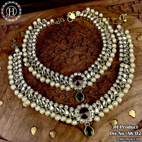 Charms Antique Golden Alloy Kundan Anklet for Women JH3442