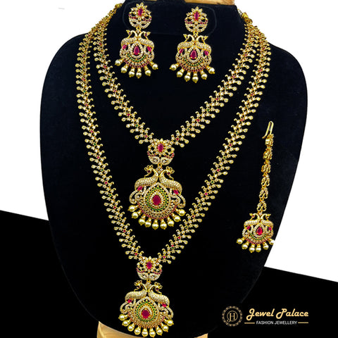 Premium Quality Beautiful AD Stone Combo Haram Set With Earrings  JH352