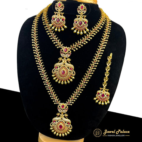 Premium Quality Beautiful AD Stone Combo Haram Set With Earrings  JH353