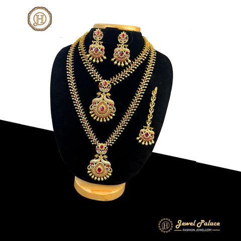 Premium Quality Beautiful AD Stone Combo Haram Set With Earrings  JH353