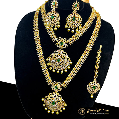 Premium Quality Beautiful AD Stone Combo Haram Set With Earrings  JH355