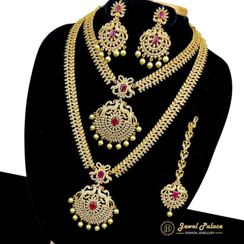 Premium Quality Beautiful AD Stone Combo Haram Set With Earrings  JH356