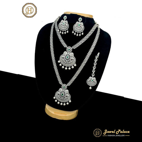 Premium Quality Beautiful AD Stone Combo Haram Set With Earrings  JH360
