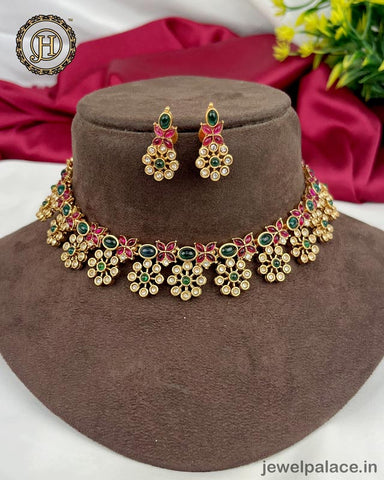 Gold Plated Brass With Kemp Stone Beautiful Necklace JH3611