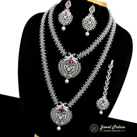 Premium Quality Beautiful AD Stone Combo Haram Set With Earrings  JH362