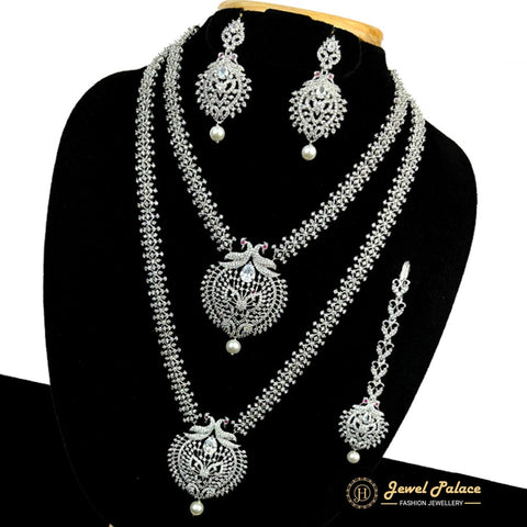 Premium Quality Beautiful AD Stone Combo Haram Set With Earrings  JH363