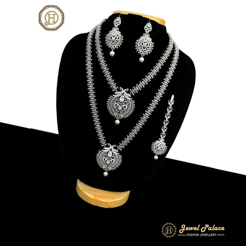 Premium Quality Beautiful AD Stone Combo Haram Set With Earrings  JH363