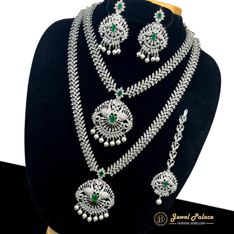 Premium Quality Beautiful AD Stone Combo Haram Set With Earrings  JH364