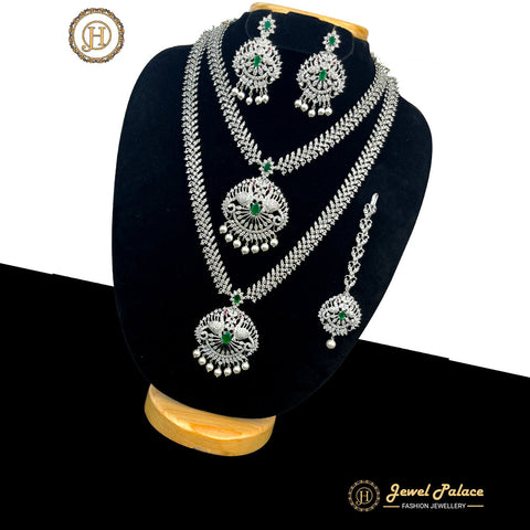 Premium Quality Beautiful AD Stone Combo Haram Set With Earrings  JH364