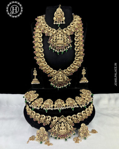 Latest Gold Plated Elegant South Indian Temple Design Bridal Jewellery Set JH3682