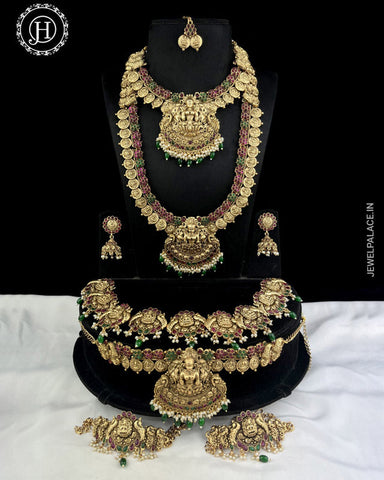 Latest Gold Plated Elegant South Indian Temple Design Bridal Jewellery Set JH3684