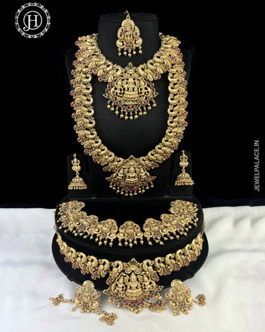 Latest Gold Plated Elegant South Indian Temple Design Bridal Jewellery Set JH3686