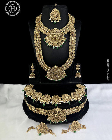Latest Gold Plated Elegant South Indian Temple Design Bridal Jewellery Set JH3687
