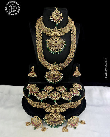 Latest Gold Plated Elegant South Indian Temple Design Bridal Jewellery Set JH3693