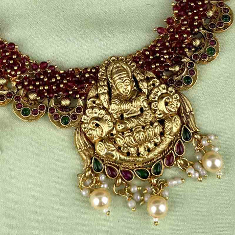 Exclusive Gold Plated Kemp Stone Temple Necklace JH3761