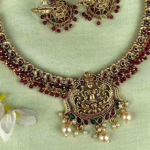 Exclusive Gold Plated Kemp Stone Temple Necklace JH3762