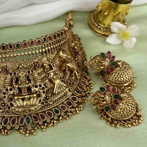Beautiful Gold Plated Laxmi Design Choker  JH3779
