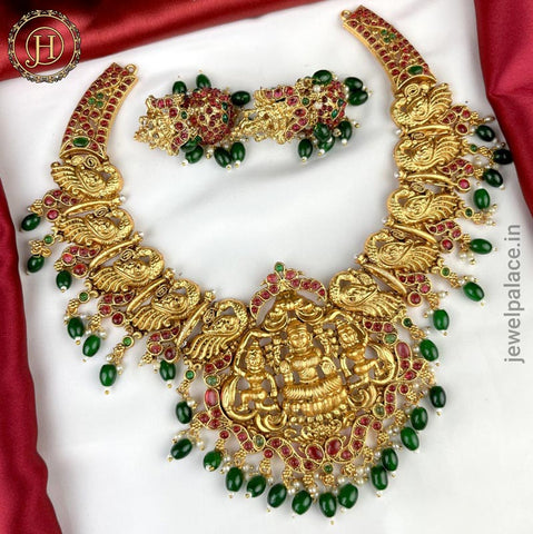 Beautiful Gold Finish Kemp Stone Laxmi Necklace JH3803