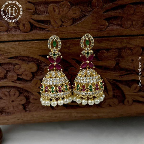 Elegant Gold Plated AD Stone Earrings Jhumka