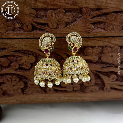 Elegant Gold Plated AD Stone Earrings Jhumka