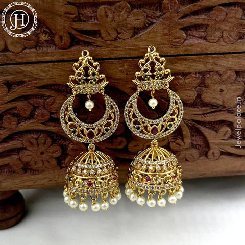 Elegant Gold Plated AD Stone Earrings Jhumka