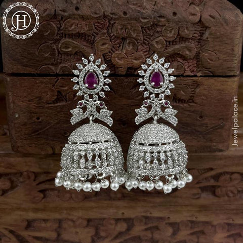 Beautiful Rhodium Plated American Diamond Earrings Jhumka 