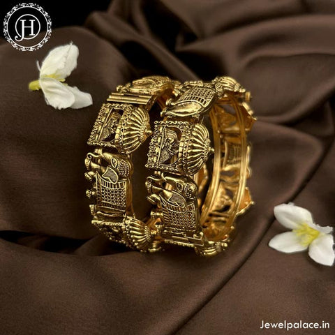 Beautiful Gold Plated Matte Finish Temple Bangles