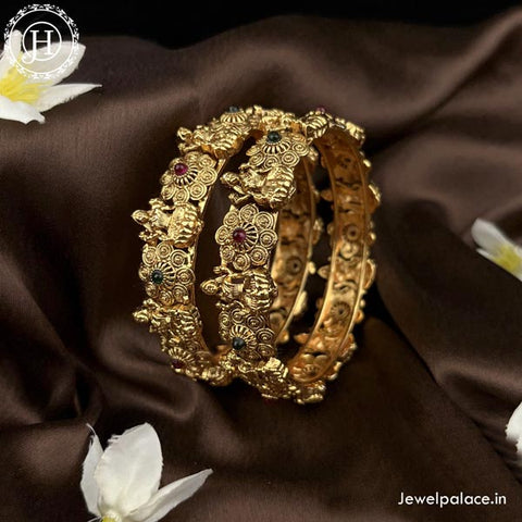 Beautiful Gold Plated Matte Finish Temple Bangles