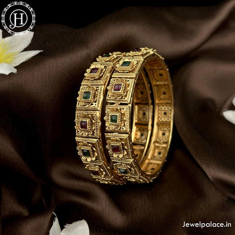 Beautiful Gold Plated Matte Finish Temple Bangles
