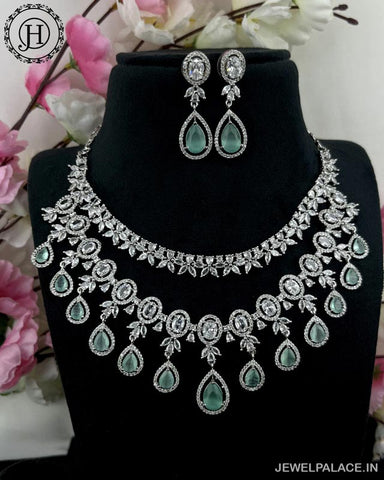 Beautiful Rhodium Plated Alloy AD Stone Two Layers Premium Necklace JH4120