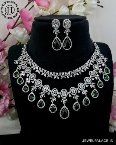 Beautiful Rhodium Plated Alloy AD Stone Two Layers Premium Necklace JH4121