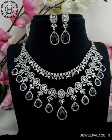 Beautiful Rhodium Plated Alloy AD Stone Two Layers Premium Necklace JH4122