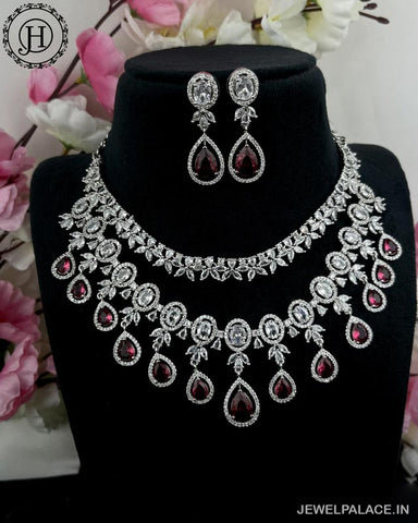 Beautiful Rhodium Plated Alloy AD Stone Two Layers Premium Necklace JH4123