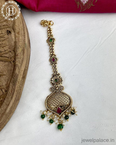 Beautiful Matte Finish Kemp Stones Pearls Temple Tikka