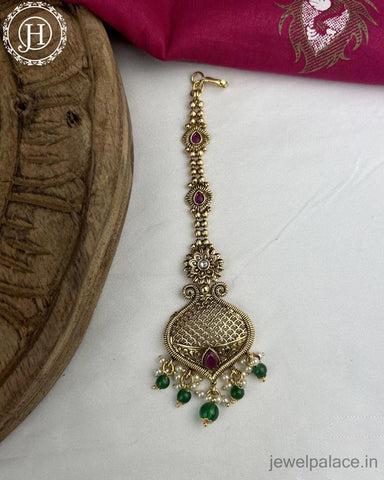 Beautiful Matte Finish Kemp Stones Pearls Temple Tikka