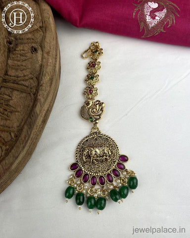 Beautiful Matte Finish Kemp Stones Pearls Temple Tikka