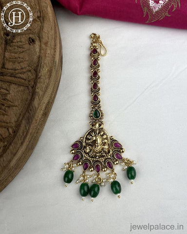 Beautiful Matte Finish Kemp Stones Pearls Temple Tikka