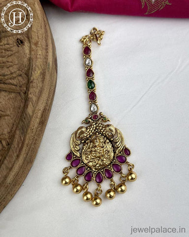 Beautiful Matte Finish Kemp Stones Pearls Temple Tikka