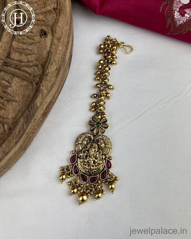 Beautiful Matte Finish Kemp Stones Pearls Temple Tikka