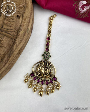 Beautiful Matte Finish Kemp Stones Pearls Temple Tikka