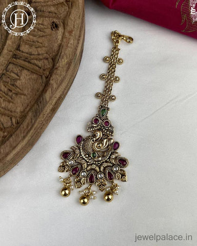 Beautiful Matte Finish Kemp Stones Pearls Temple Tikka