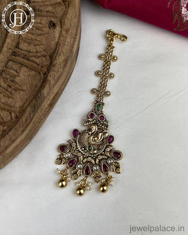 Beautiful Matte Finish Kemp Stones Pearls Temple Tikka