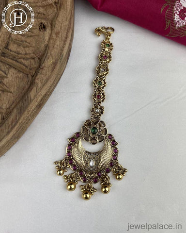 Beautiful Matte Finish Kemp Stones Pearls Temple Tikka